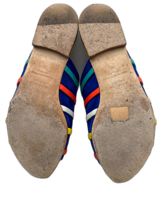 Malone Souliers Shoe Size 38 Blue, Yellow, Multi Suede Stacked Heel Sandals Blue, Yellow, Multi / 38