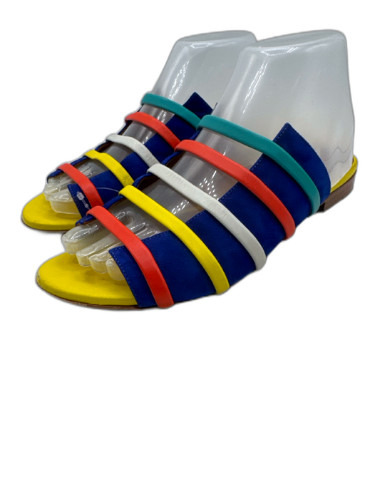 Malone Souliers Shoe Size 38 Blue, Yellow, Multi Suede Stacked Heel Sandals Blue, Yellow, Multi / 38