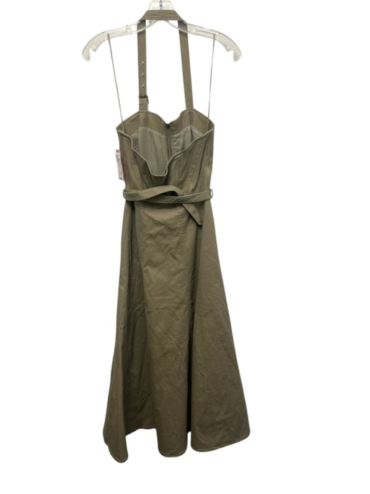 Nicholas Size 6 Olive Green Cotton Sleeveless Zip Up Neck Strap Midi Dress Olive Green / 6