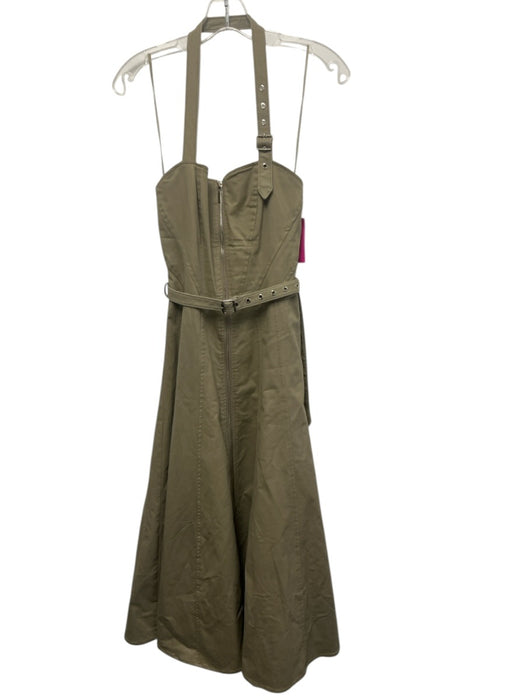 Nicholas Size 6 Olive Green Cotton Sleeveless Zip Up Neck Strap Midi Dress Olive Green / 6