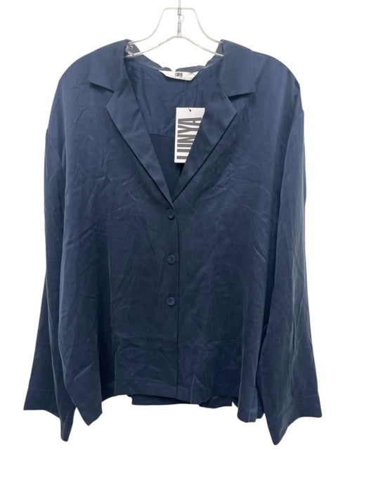 Lunya Size XL Navy Silk Long Sleeve Button Up Top Navy / XL