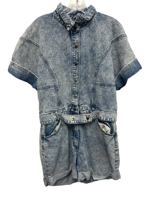 Bardot Size XL Light Wash Cotton Short Sleeve Button Up Denim Belt Incl. Romper Light Wash / XL