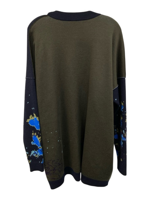 ROHKA Size M Navy blue & green Wool Floral Knit Open Front Ribbed Hem Sweater Navy blue & green / M