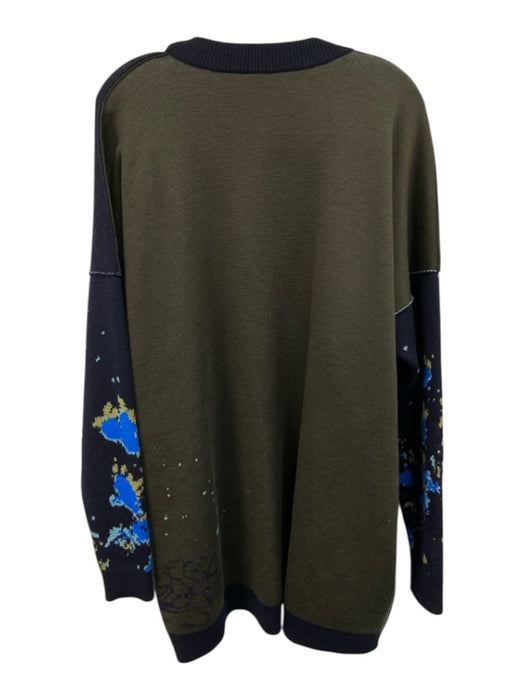 ROHKA Size M Navy blue & green Wool Floral Knit Open Front Ribbed Hem Sweater Navy blue & green / M
