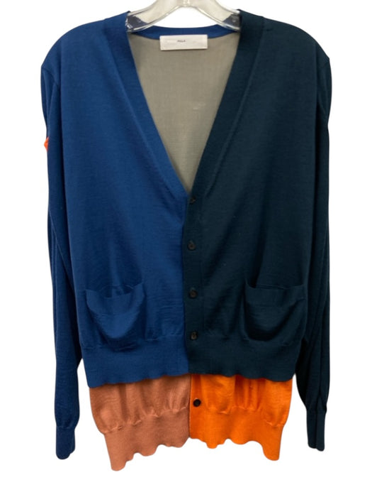 Toga Pulla Size 38 Blue & Orange Wool Blend Color Block Knit Cardigan Sweater Blue & Orange / 38