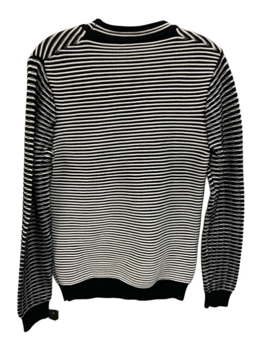 Kenzo Size M Black & White Cotton Blend Ribbed Knit Striped Logo Sweater Black & White / M