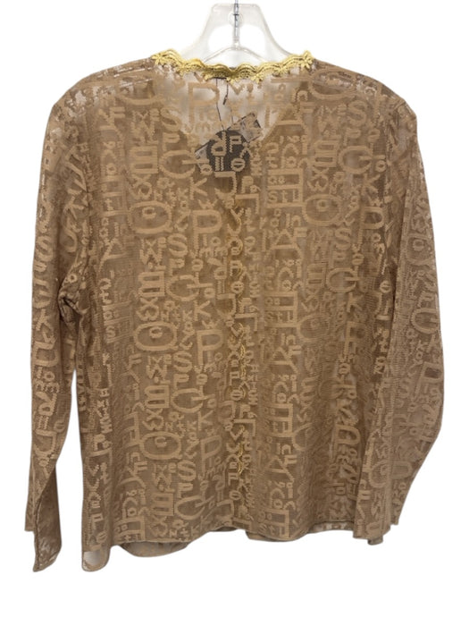 Cozy Chic Size M/L Beige No Fabric Tag Button Front Text Lace Sheer Jacket Beige / M/L