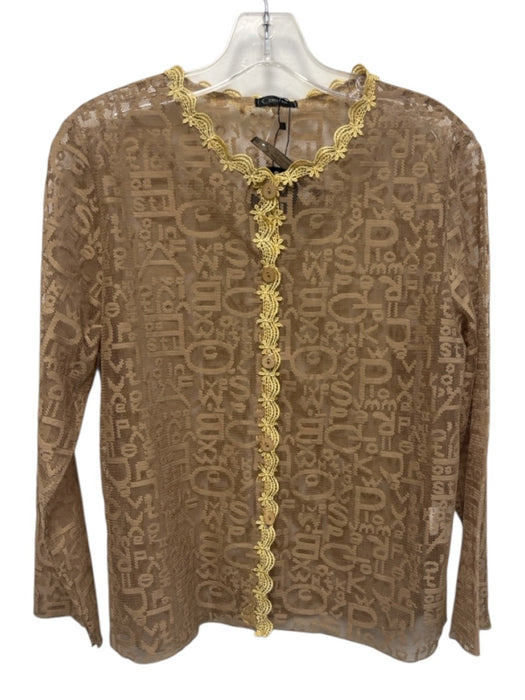 Cozy Chic Size M/L Beige No Fabric Tag Button Front Text Lace Sheer Jacket Beige / M/L
