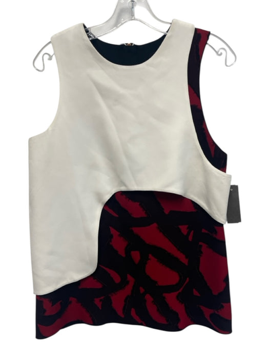 Proenza Schouler Size 6 White, Black & Red Acetate Blend Sleeveless Back Zip Top White, Black & Red / 6