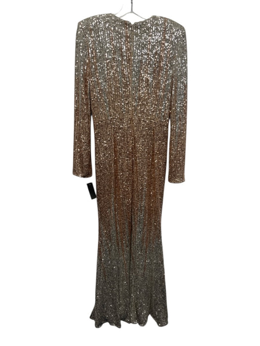 Badgley Mischka Size 10 Silver & Pink Polyester Blend Sequined Long Sleeve Gown Silver & Pink / 10