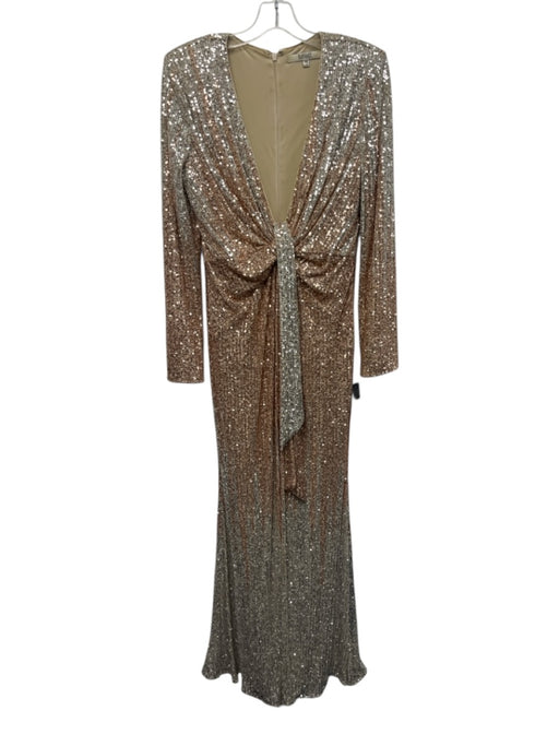 Badgley Mischka Size 10 Silver & Pink Polyester Blend Sequined Long Sleeve Gown Silver & Pink / 10