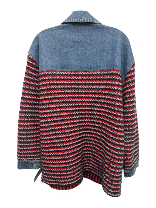 Sandro Size 3 Medium Wash & Red Cotton Blend Denim Striped Knit Jacket Medium Wash & Red / 3