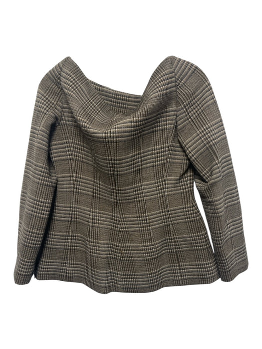 Theory Size 12 Beige & Black Wool Blend Plaid Boat Neck Zip Front Jacket Beige & Black / 12