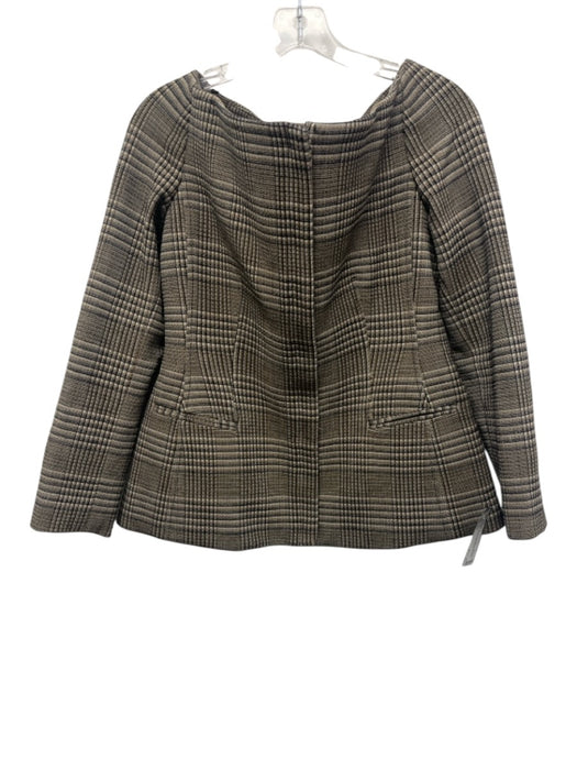 Theory Size 12 Beige & Black Wool Blend Plaid Boat Neck Zip Front Jacket Beige & Black / 12