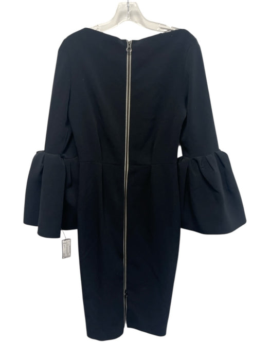 Roksanda Size 8 Black Polyester Blend Boat Neck Ruffle Wrist Pleat Detail Dress Black / 8