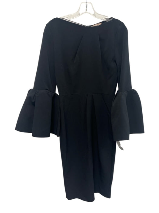 Roksanda Size 8 Black Polyester Blend Boat Neck Ruffle Wrist Pleat Detail Dress Black / 8