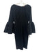 Roksanda Size 8 Black Polyester Blend Boat Neck Ruffle Wrist Pleat Detail Dress Black / 8