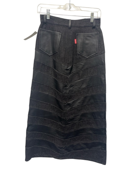 ALGONQUINS Size Est S Black Cotton PU Leather Detaiil Striped Paneled Maxi Skirt Black / Est S