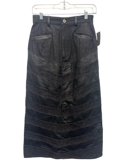 ALGONQUINS Size Est S Black Cotton PU Leather Detaiil Striped Paneled Maxi Skirt Black / Est S