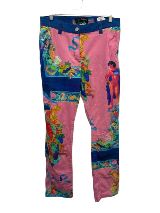 Versace Size 28 Pink, Blue & Multi Cotton Denim Printed Button & Zip Fly Jeans Pink, Blue & Multi / 28