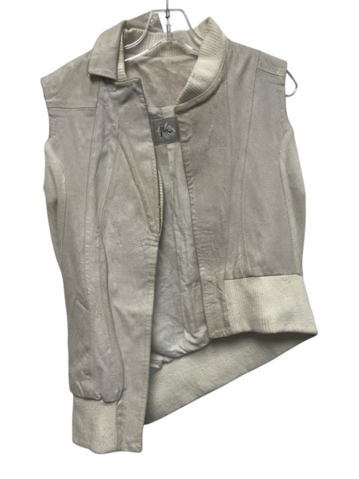 Preen by Thornton Bregazzi Size Est M Cream White Leather Asymmetric Vest Jacket Cream White / Est M