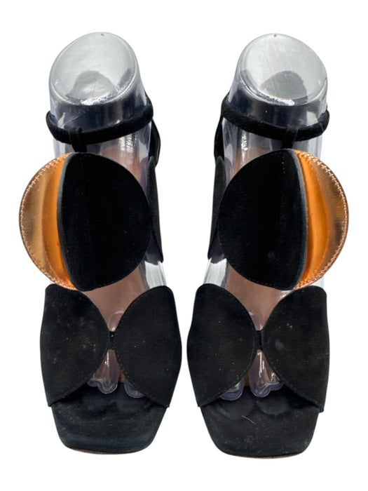 Dries Van Noten Shoe Size 38 Black & Rose Gold Leather Upper Suede Sandals Black & Rose Gold / 38