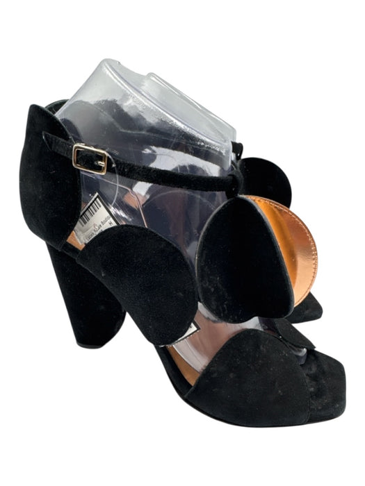 Dries Van Noten Shoe Size 38 Black & Rose Gold Leather Upper Suede Sandals Black & Rose Gold / 38