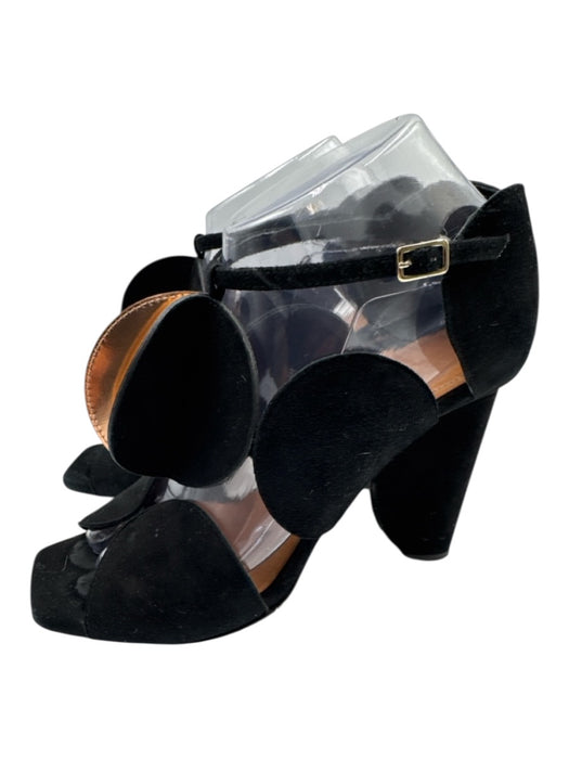 Dries Van Noten Shoe Size 38 Black & Rose Gold Leather Upper Suede Sandals Black & Rose Gold / 38