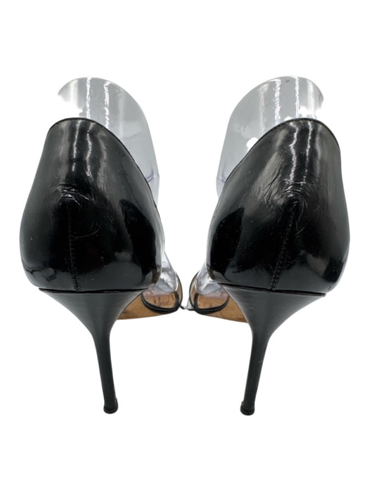 Manolo Blahnik Shoe Size 38.5 Black Leather Patent D'Orsay Stiletto Pump Sandals Black / 38.5