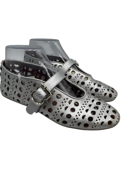 Alaia Shoe Size 39 Silver Leather Upper Laser Cut Geometric Round Toe Flats Silver / 39
