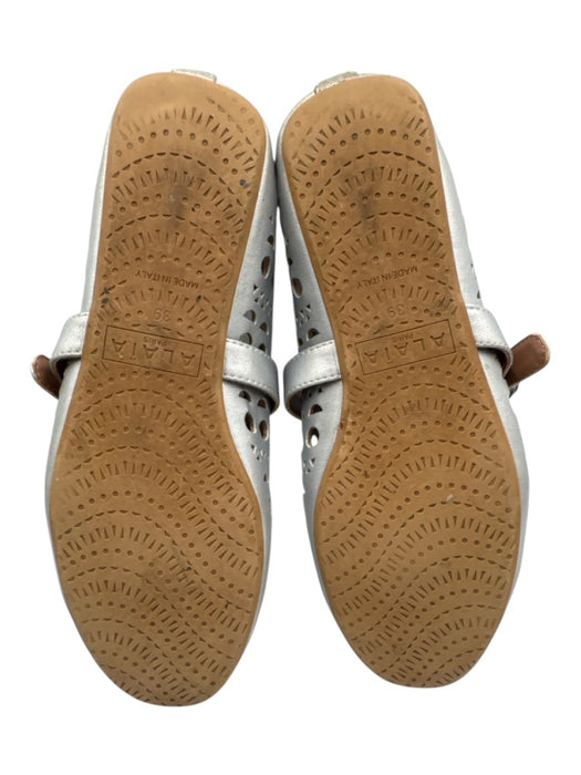 Alaia Shoe Size 39 Silver Leather Upper Laser Cut Geometric Round Toe Flats Silver / 39
