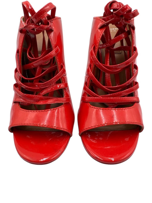 Givenchy Shoe Size 39.5 Coral Red Leather Upper Patent Lace Up Open Toe Mules Coral Red / 39.5