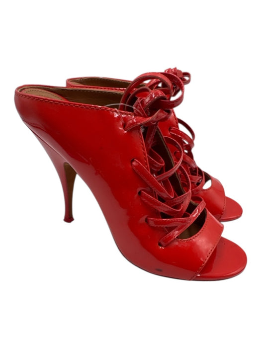 Givenchy Shoe Size 39.5 Coral Red Leather Upper Patent Lace Up Open Toe Mules Coral Red / 39.5