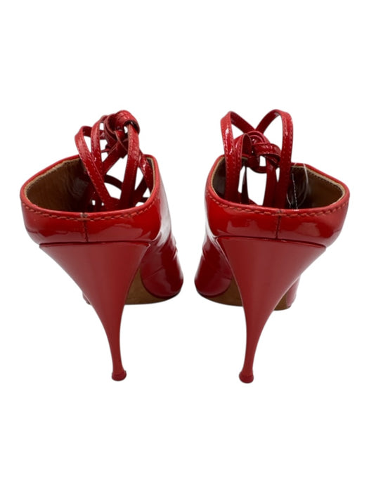 Givenchy Shoe Size 39.5 Coral Red Leather Upper Patent Lace Up Open Toe Mules Coral Red / 39.5