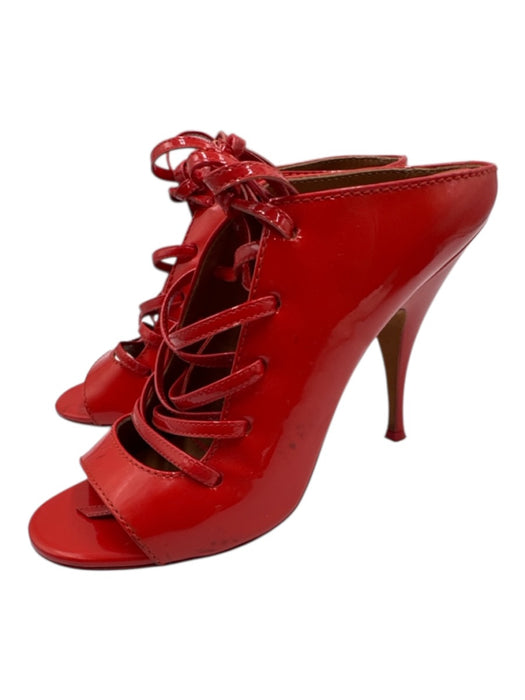 Givenchy Shoe Size 39.5 Coral Red Leather Upper Patent Lace Up Open Toe Mules Coral Red / 39.5
