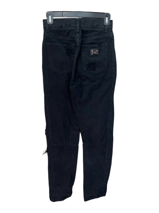 Dolce & Gabbana Size 40 Black Cotton Blend High Rise Distressed Tapered Jeans Black / 40