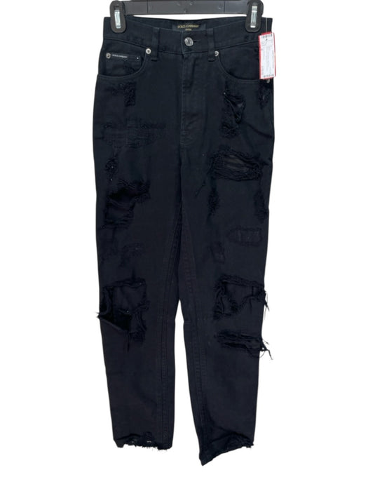 Dolce & Gabbana Size 40 Black Cotton Blend High Rise Distressed Tapered Jeans Black / 40