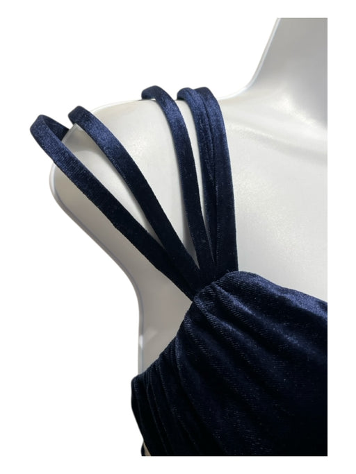 Bobby Macc Size L Navy Blue Cotton Blend Velvet Mesh Accents Strappy Gown Navy Blue / L