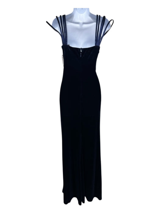 Bobby Macc Size L Navy Blue Cotton Blend Velvet Mesh Accents Strappy Gown Navy Blue / L