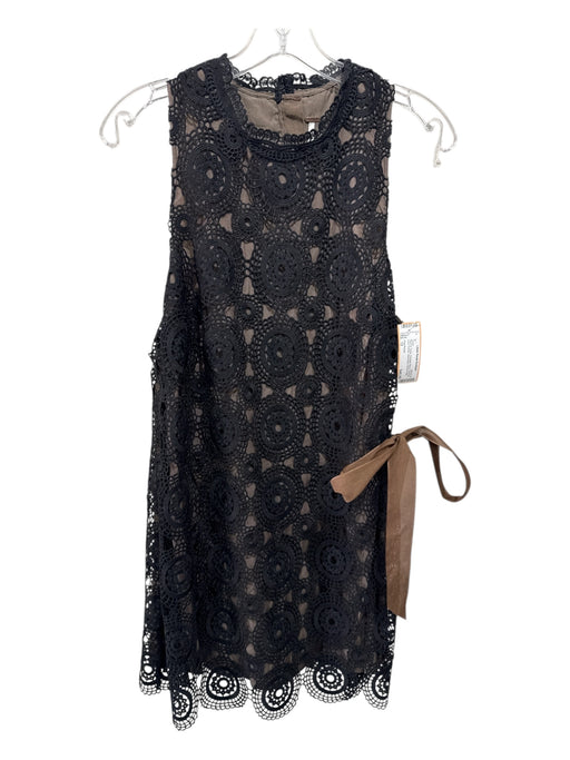 Free People Size 12 Black & Taupe Polyester Blend Crochet Lace Overlay Dress Black & Taupe / 12