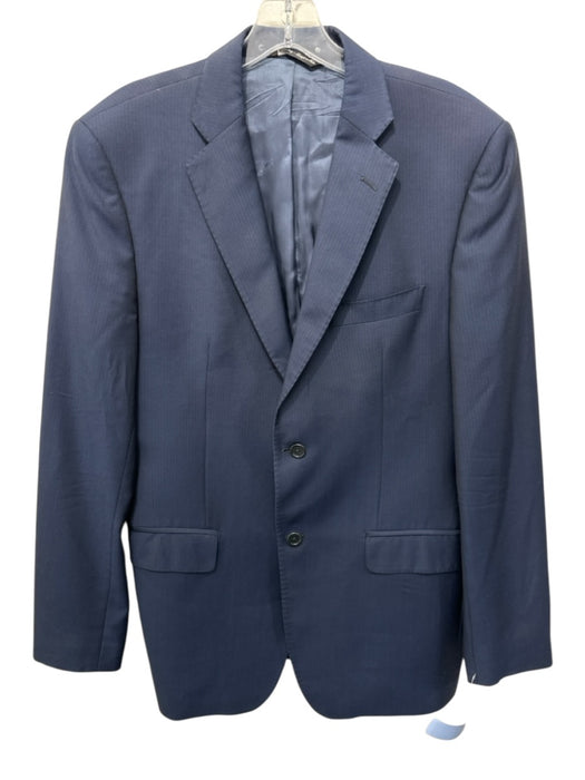 Saks Fifth Ave Navy Blue Wool Striped 2 Button Men's Blazer Navy Blue / 40