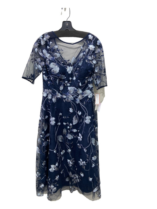 Rickie Freeman for Teri Jon Size 8 Navy Polyester Embroidered Flowers Gown Navy / 8