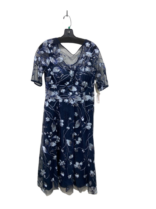 Rickie Freeman for Teri Jon Size 10 Navy Polyester Embroidered Flowers Gown Navy / 10
