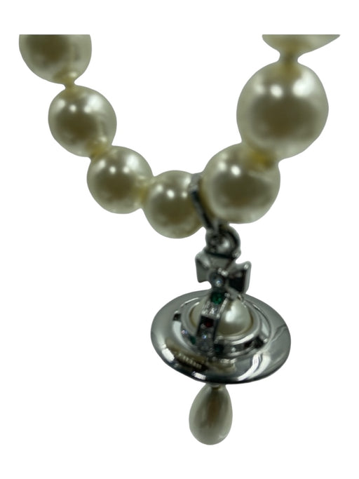 Vivienne Westwood Ivory Pearl & Silver Faux Pearl Space Ship Necklace Ivory Pearl & Silver
