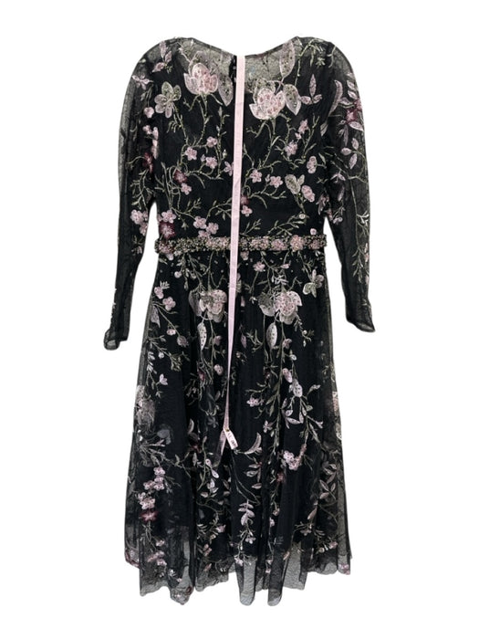 Mac Duggal Size 8 Black & Multi Polyester Floral Beaded Long Sleeve Gown Black & Multi / 8