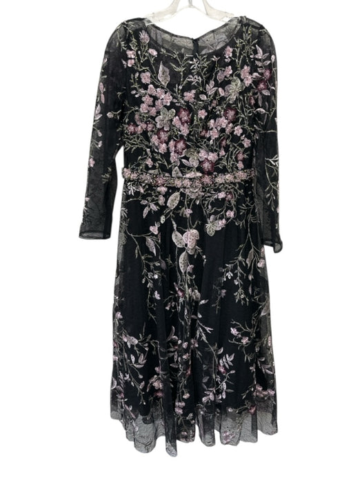 Mac Duggal Size 8 Black & Multi Polyester Floral Beaded Long Sleeve Gown Black & Multi / 8