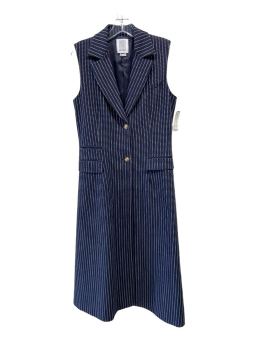 Rosie Assoulin Size 8 Navy Blue & White Cotton Sleeveless Striped Jacket Navy Blue & White / 8