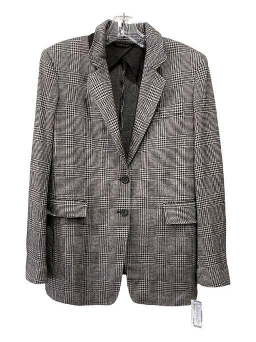 Max Mara Size 10 Black & Grey Wool Blend Two Button Houndstooth Blazer Jacket Black & Grey / 10