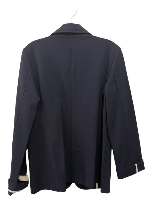 Ann Mashburn Size L Navy Blue Rayon Blend Patch Pocket Long Sleeve Lapel Jacket Navy Blue / L