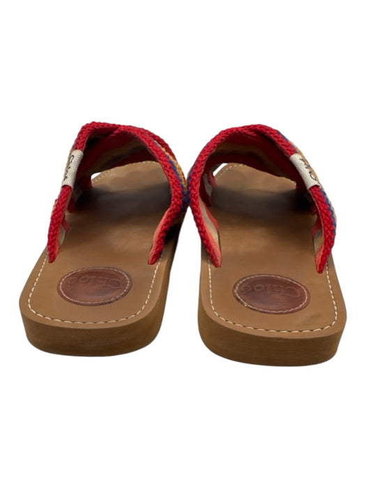 Chloe Shoe Size 39 Red, Orange & Multi Crochet Knit Criss Cross Slide Sandals Red, Orange & Multi / 39